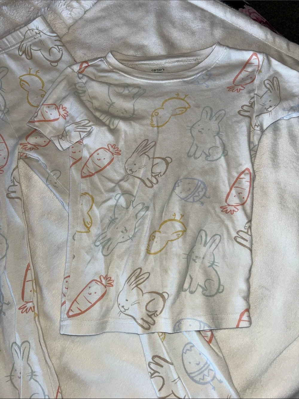 Kids Bunny Print Pajama Set - Soft Pastel Pink & Cream